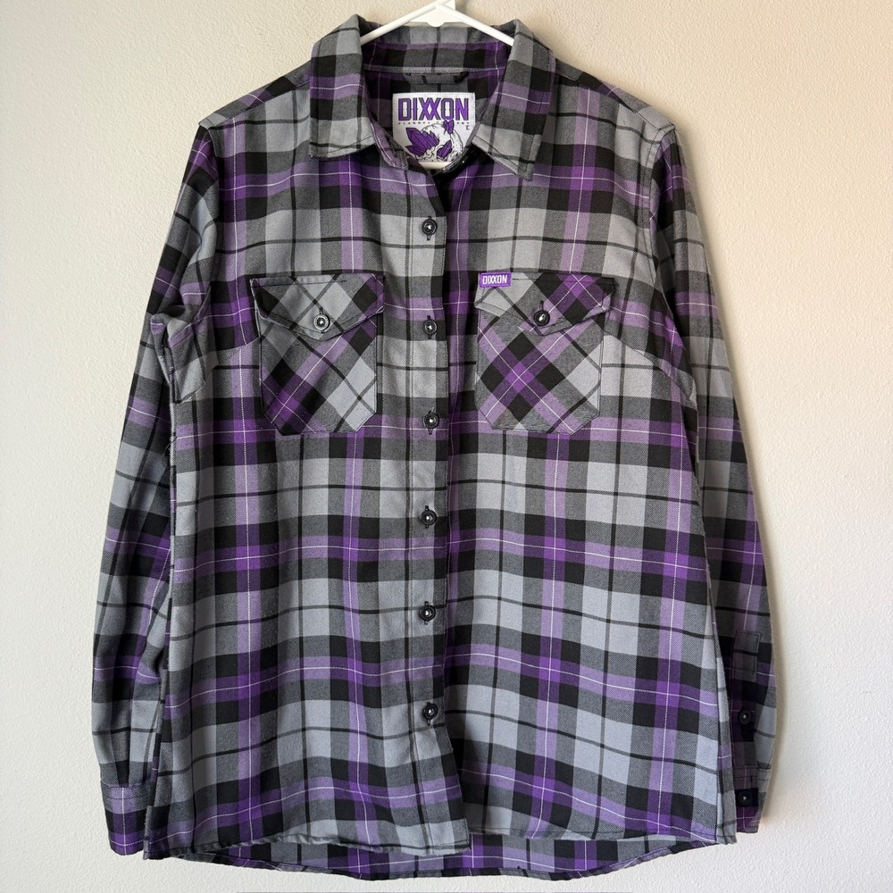 Dixxon Flannel Co Amethyst Plaid Shirt Mens Large Purple Black Grey D-Tech L